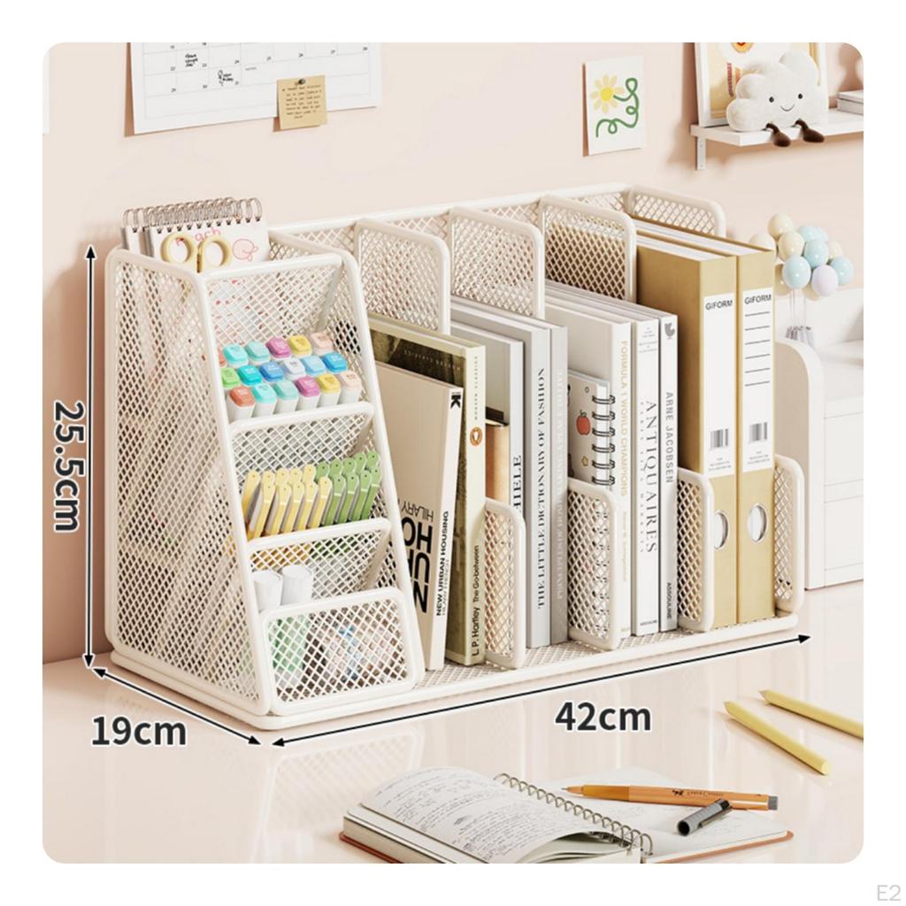 Upright Mesh Desk Organizer Slanted File Rack Tiered for Professionals, Students, Office