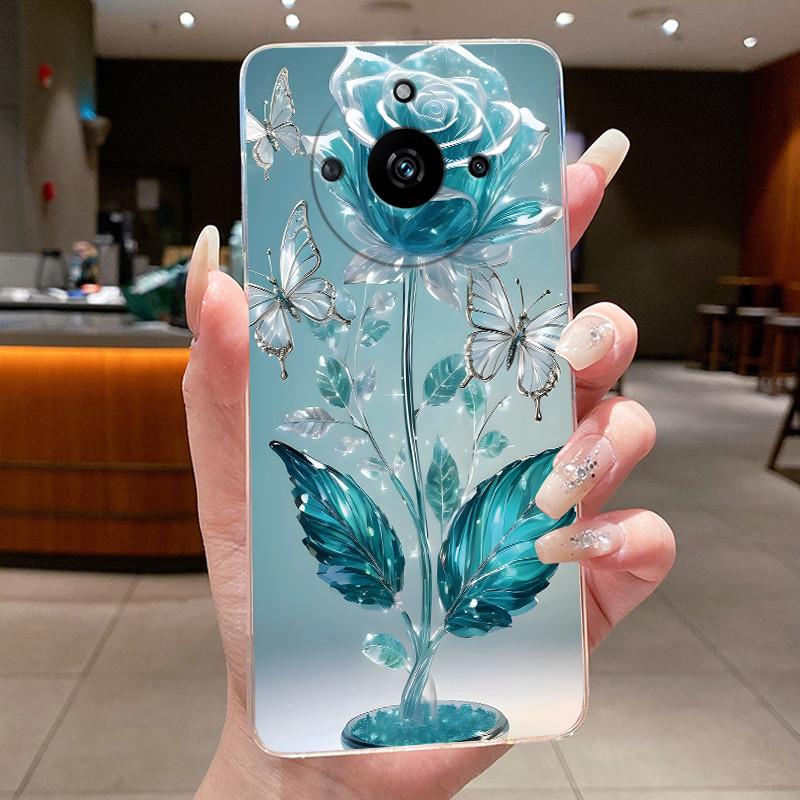 Hülle Für Realme 11 Pro+ 5G Hülle Luxus Mode Schmetterling Blume Transparent Weich TPU Silikon Handyhülle Für Realme 11 Pro Plus Hülle