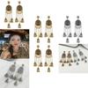 Ethnic Inspired Long Drop Earrings With Bell Tassels And Flower Motif For Ladies