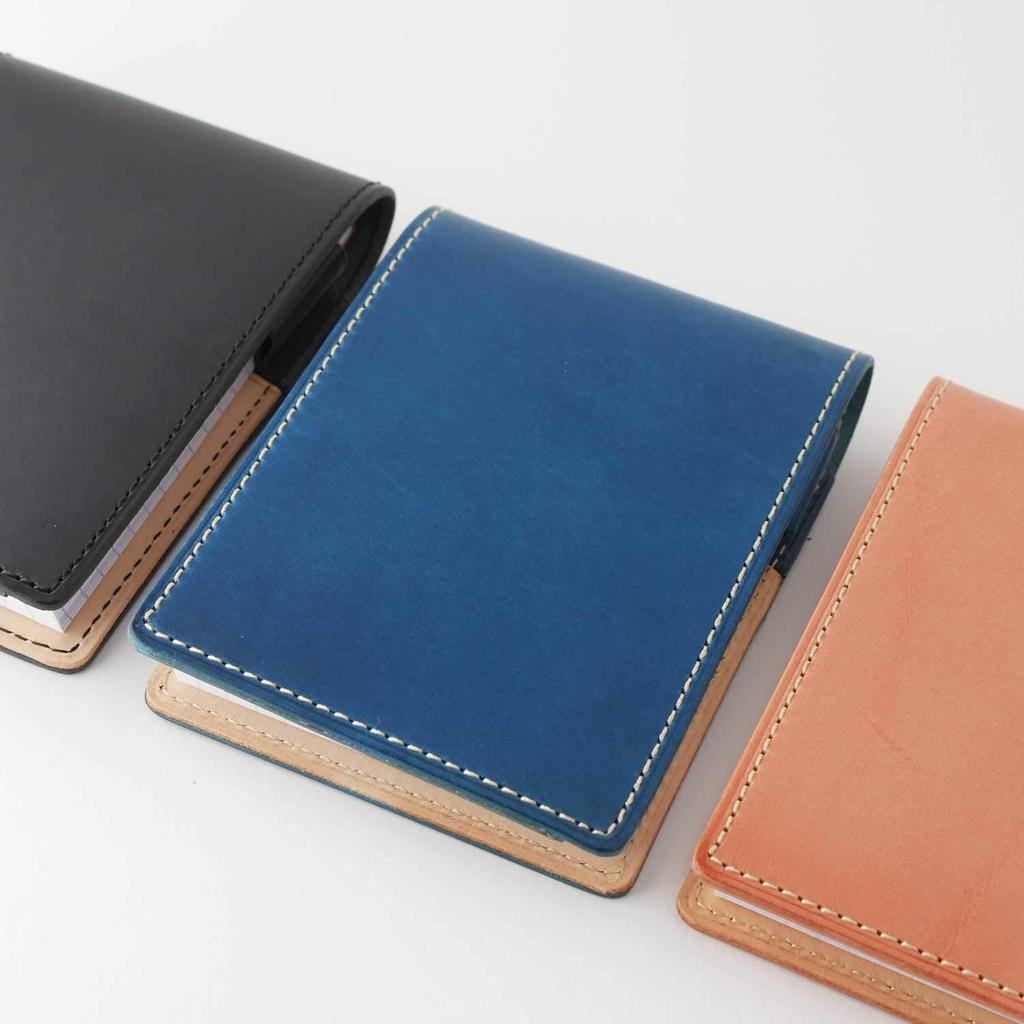 Italian Leather Slip-On Note Holder with Pocket for RHODIA #11, Unisex Gift, Genuine Leather, Blue, INL-3603