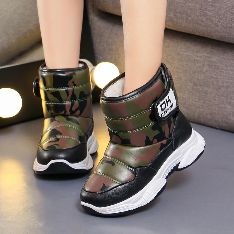 Chlapecké a dívčí zimní plus sametové tlusté teplé sněhové bavlněné boty střední a velké dětské sněhule