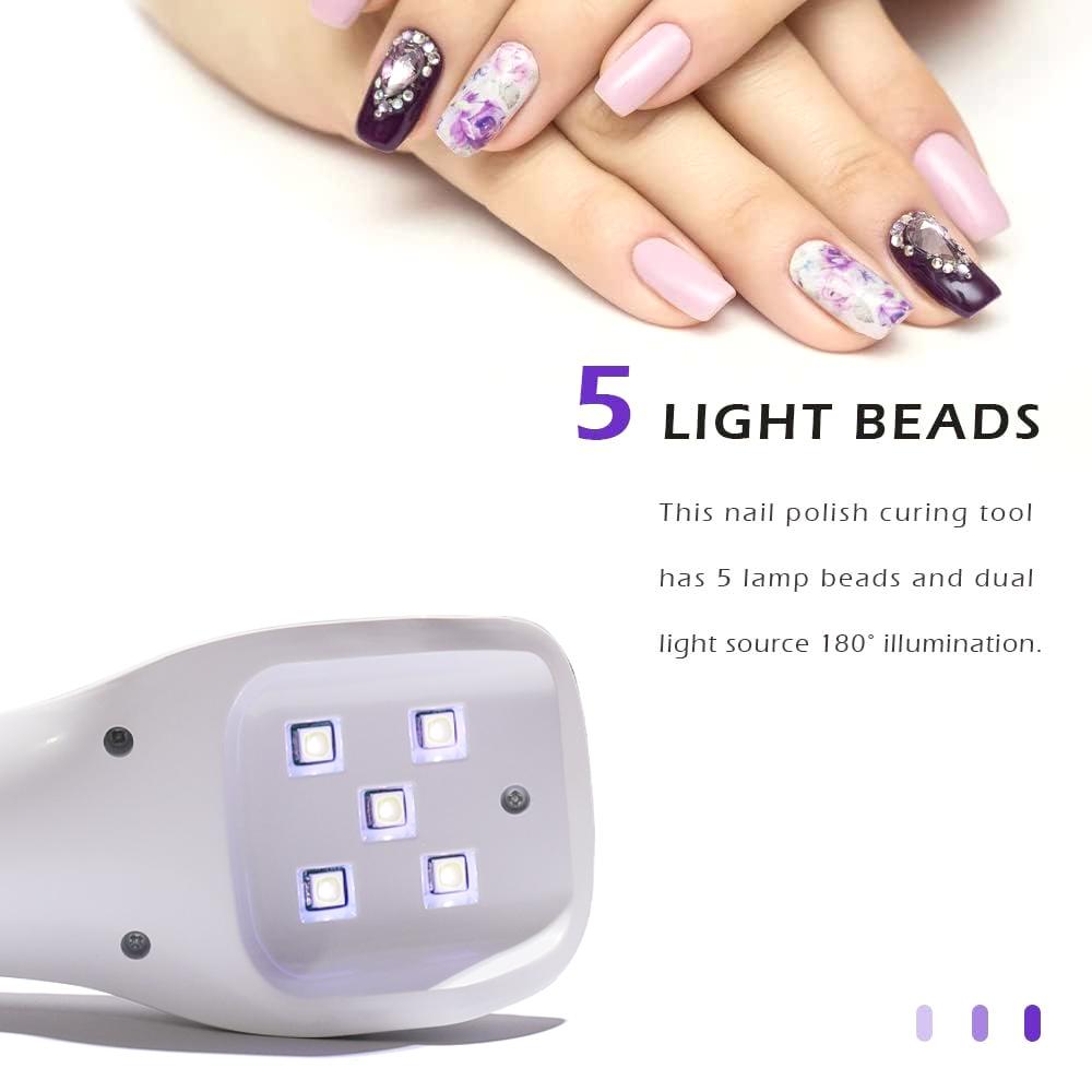 YIKOOLIN USB Rechargeable UV LED Nail Lamp Handheld Mini Manicure Light with 5 Lamp Beads for Quick Drying Gel Nail Polish