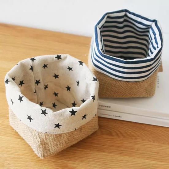 Cotton Linen Hanging Storage Bag Wall Mounted Storage Basket Small Folding Storage Bag with Handle for Keys Toys Cosmetics