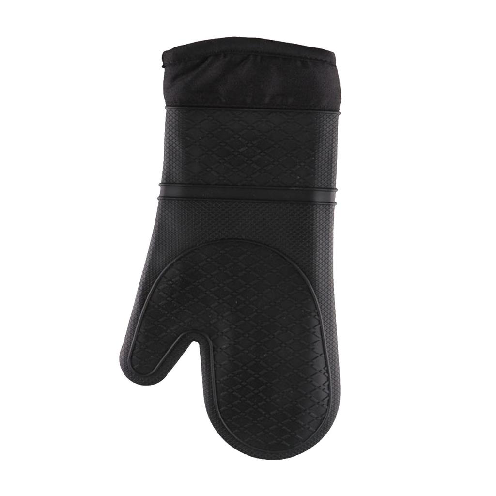 Heat Resistant Gloves Thickened Silicone Cotton Lining Insulated Oven Mitts for Kitchen Cooking Baking Black
