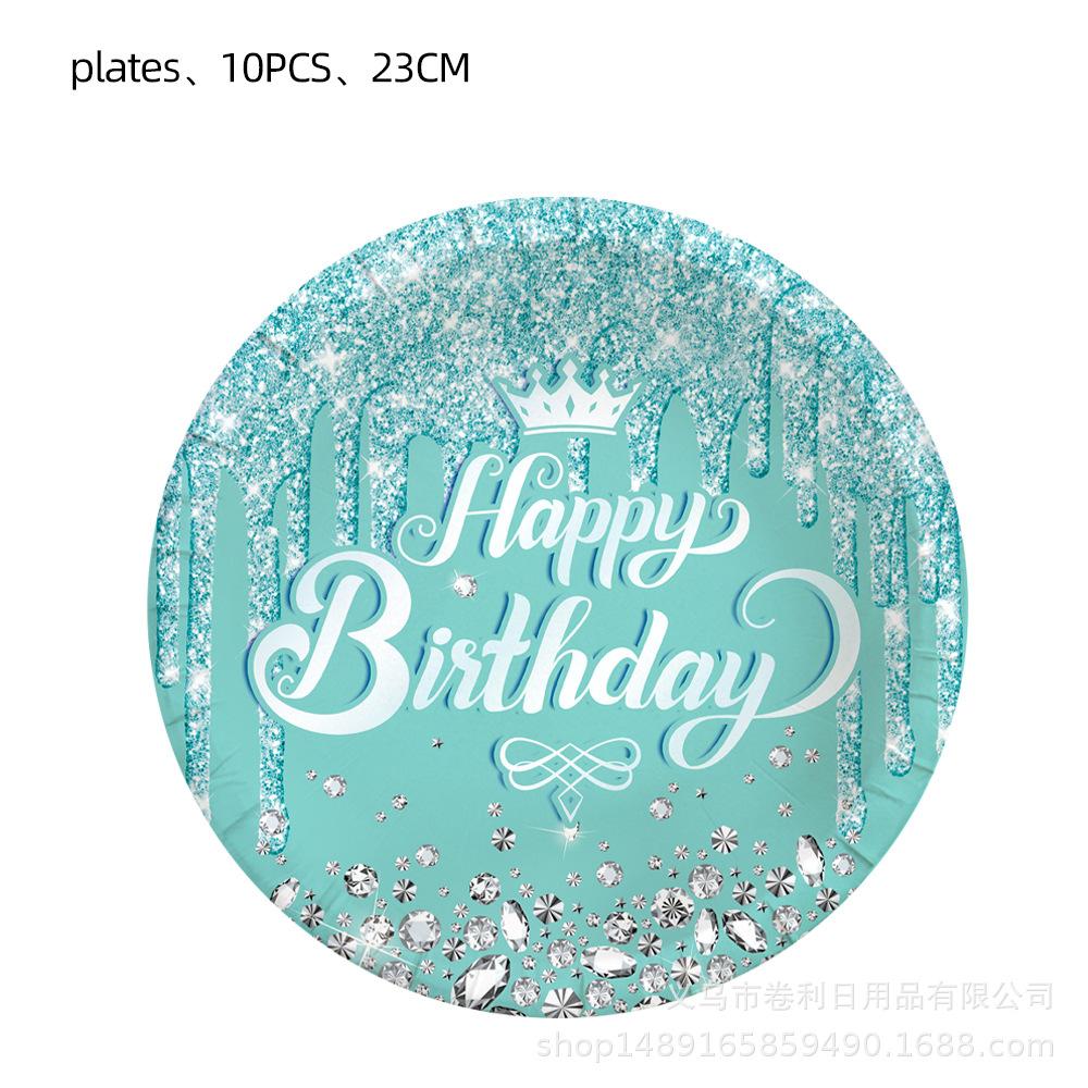 Diamond Themed Birthday Party Supplies Birthday Decorations Purple Pink Blue Tiffany Decorated Balloons Paper Plates Cutlery