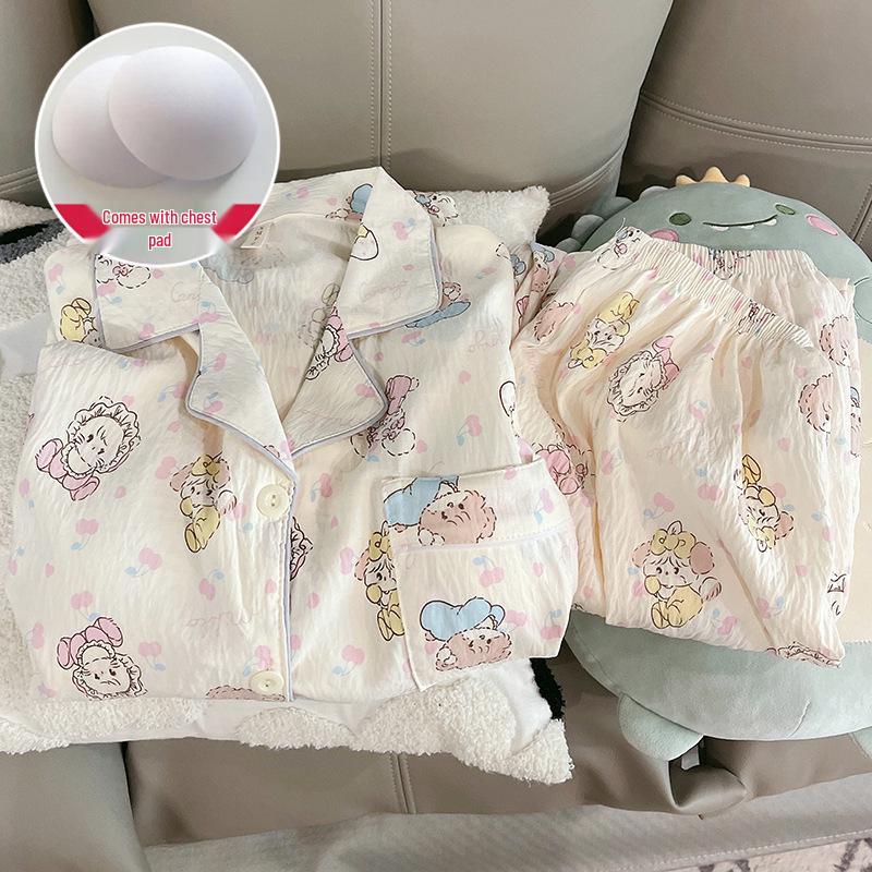 

Женский мультяшный пижамный комплект из облачного хлопка с нагрудными подушечками - Кардиган с длинным рукавом и лацканами для весны и осени XL (110-130 lbs)