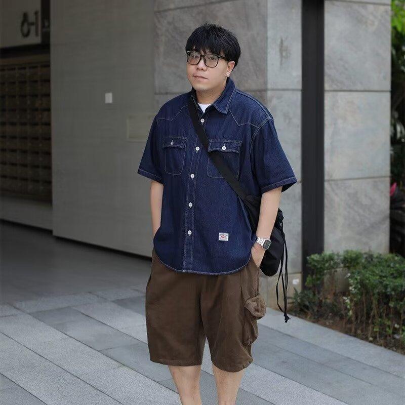 Japansk Retro Mote Merke Sommer Løs Denim Kortarmet Skjorte Kunstnerisk Ungdom Arbeidsklær Skjorte Herre- Og Dame Lagvis Jakke
