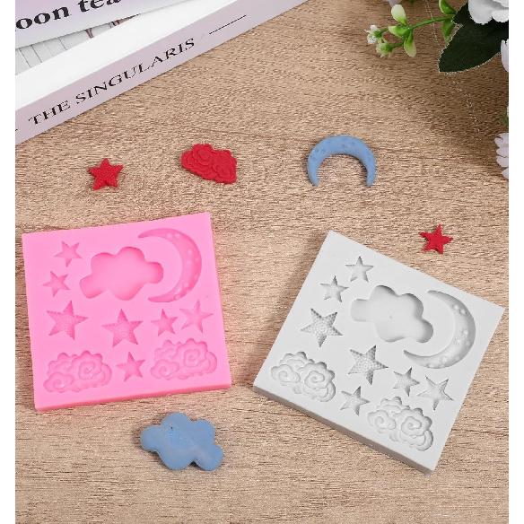 Moon Silicone Mold, 2Pcs Cloud Silicone Mold Star Moon Clouds Shaped for DIY Cake Cookie Candy Baking Sugar Fondant Cakes Decorating Candy Making