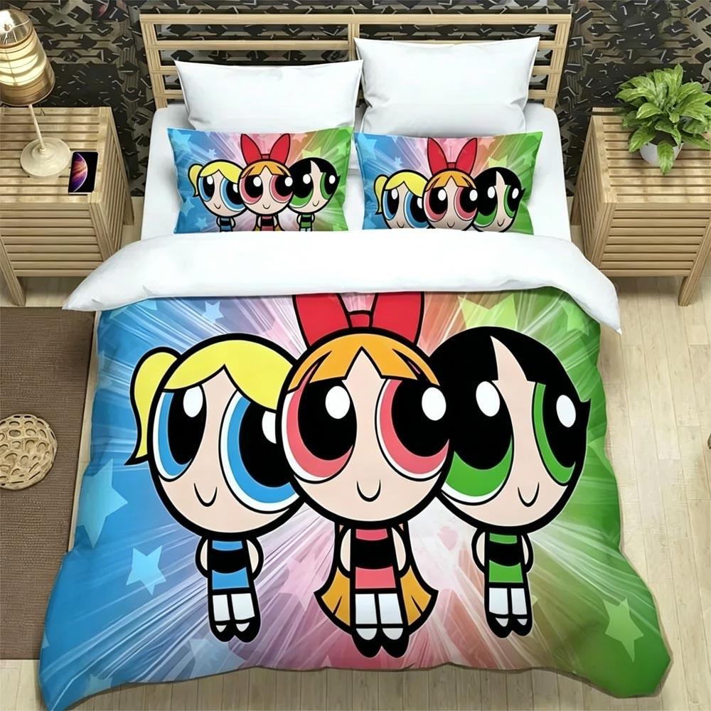 Cute Powerpuff Girls Bedding Sets Exquisite Bed Supplies Set Duvet Cover Bed Comforter Set Bedding Set Luxury Birthday Gift