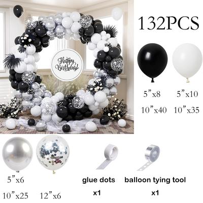Black White Balloons Garland Metal Silver Confetti Ballon Arch Kit Graduation Birthday Party New Year Eve Home Party Decoration