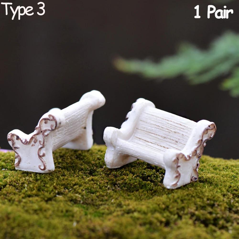 1Pair Miniature Park Seat Miniature Bench Chair Figurine DollHouse Furniture Accessories Bonsai Home Decor Fairy Garden Ornament