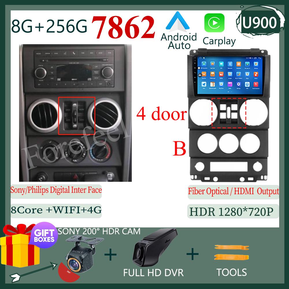 CarPlay Android 14 For Jeep Wrangler Unlimited 3 JK 2008 - 2010 Car 360 Camera GPS Head Unit Radio Auto 5G QLET WiFi DVD DSP IPS