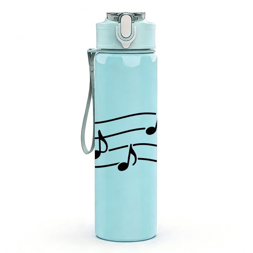 1PC Musical Note Staff Pattern 750ml Color Plastic Sports Water Bottle Leakproof Flip Straw Lid Suitable for Sports Office Home Use
