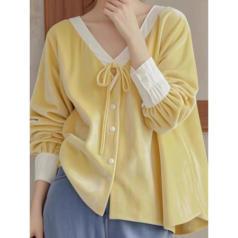 French Loose Comfortable and Fashionable Shirt Women Pull-up Long-sleeved Casual Top