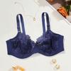 Womens Sexy Lace Trim Comfortable Breathable Full Cup Underwire Fixed Shoulder Strap Bra
