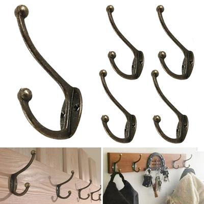 5 Pièces Crochets Doubles Porte-manteau Mural Porte-manteau de Salle de Bain Bronze Rétro Cintre Robuste Porte Manteau de Porte Crochets Antidérapants