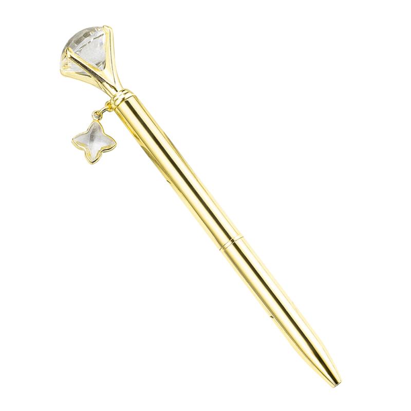 

Ballpoint Pen Large Crystal Diamond Head Ballpoint Pen With Four Leaf Clover Pendant For Student (plated gold)