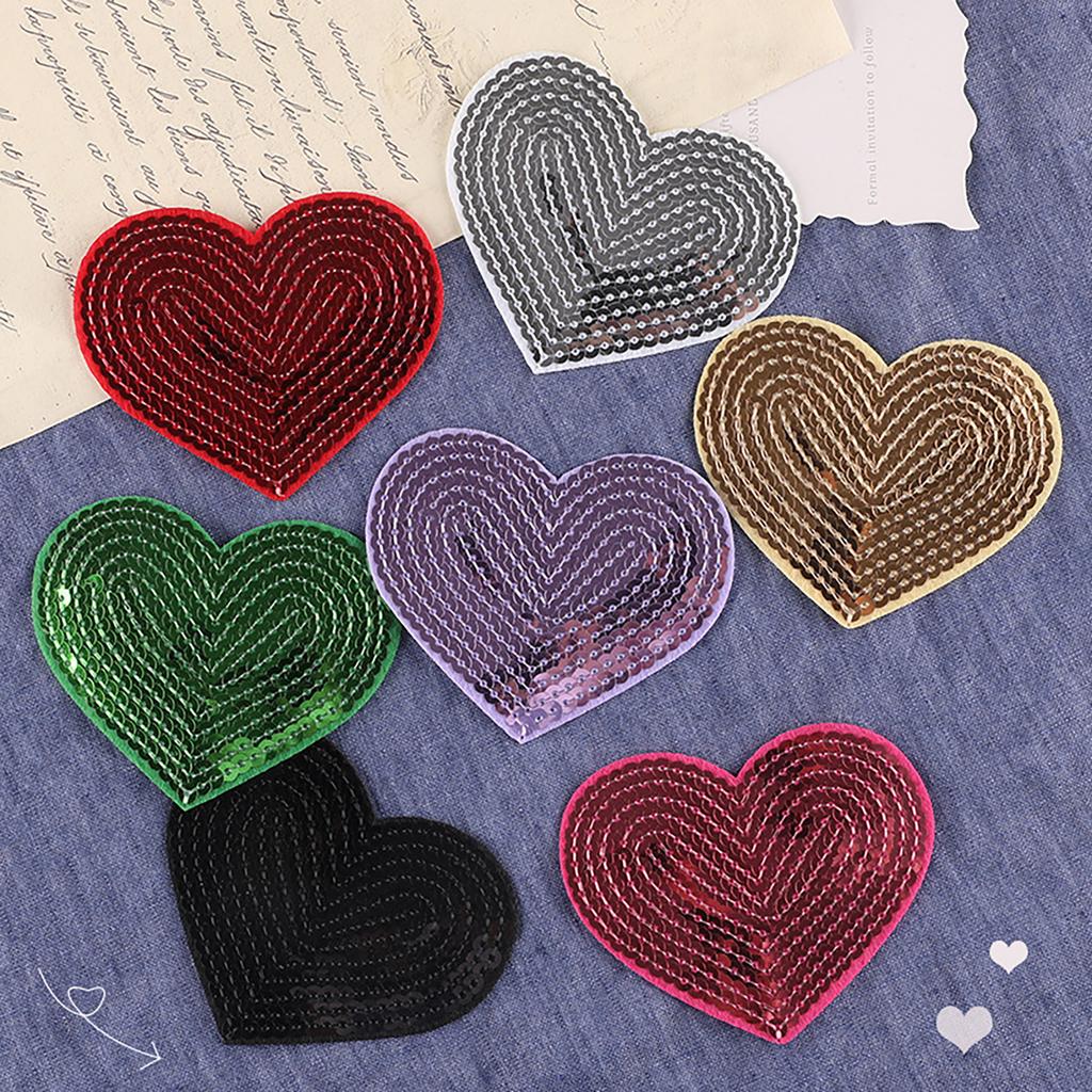 10 Pcs Heart Shape Iron On Patches Sewing On Applique Embroidered Heart Patches Sequins Patches for Clothes Bag Coats