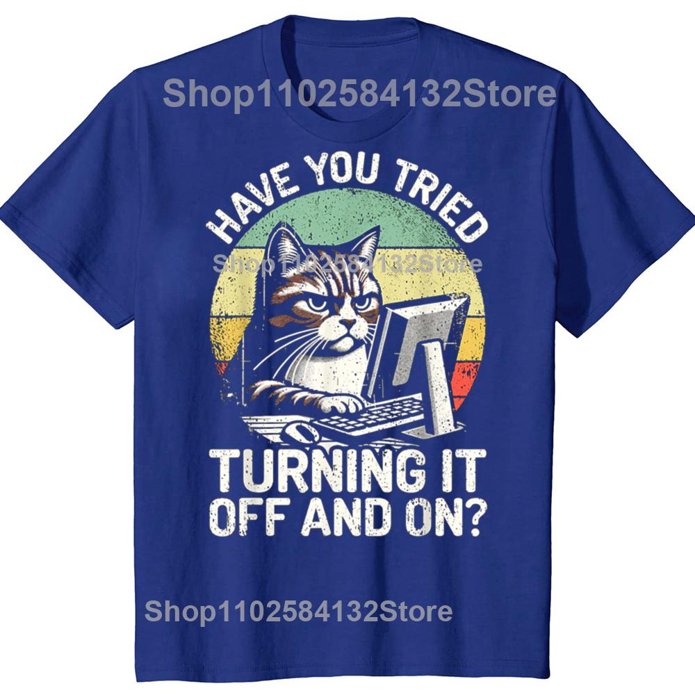 Funny Tech Support Humor Cat Engineer Computer Graphic Tshirts Men Fashion Casual Tshirt 100 Cotton Loose Oversized T Shirt