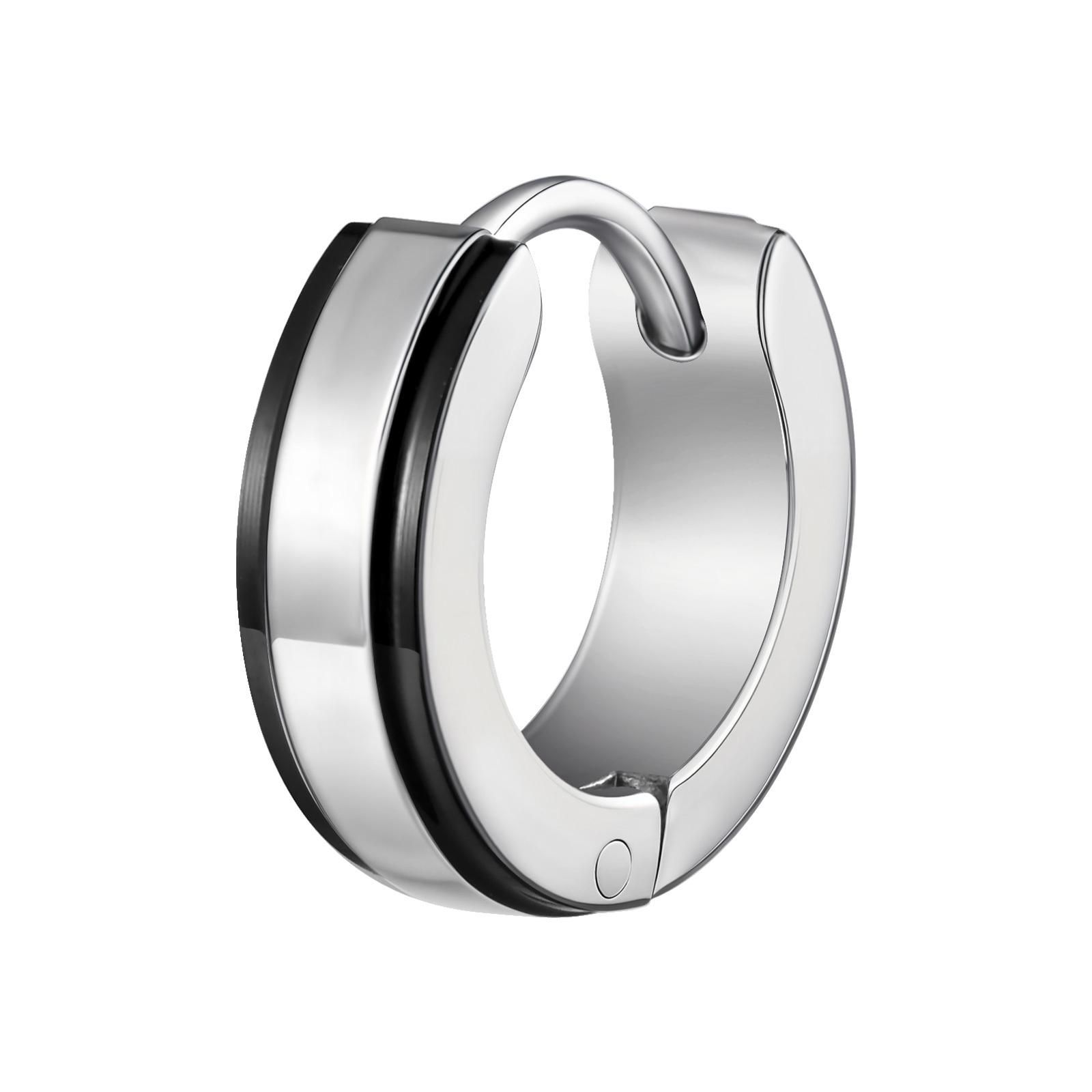 Vnox Simple Small Hoop Earrings, Black Lines Edge Huggies Earrings, Waterproof Women Men Stainless Steel Piercing Earrings