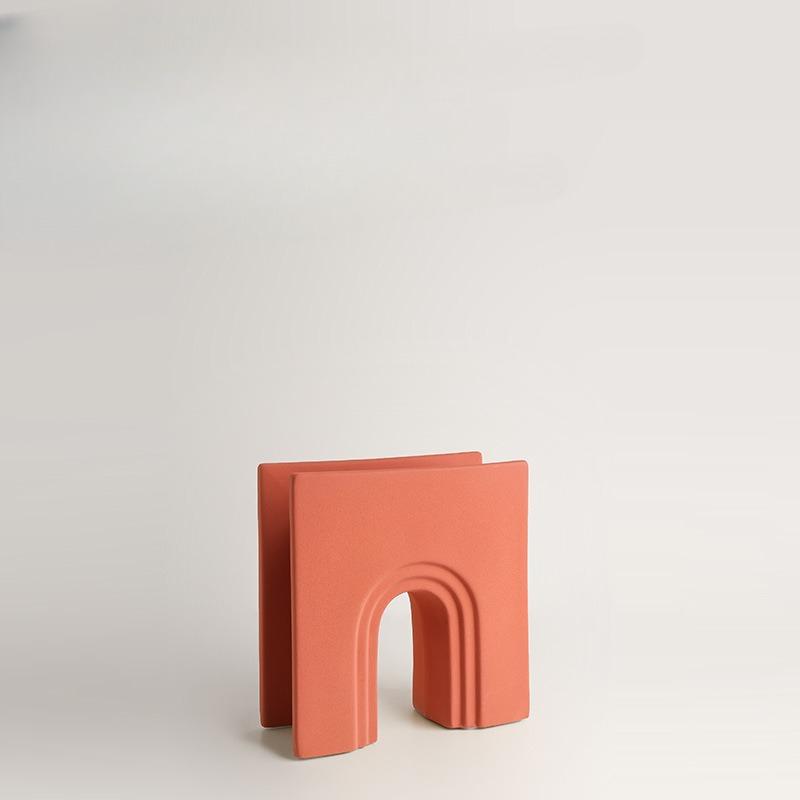 Beihanmei Retro Ceramic Vase Geometric Arch Home Decor Living Room TV Cabinet Flower Vase Amazon Decoration