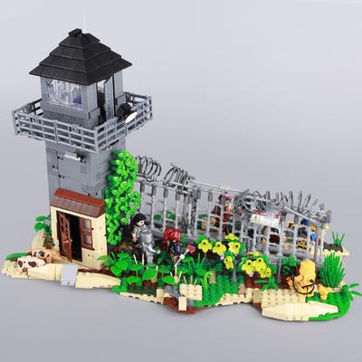 MOC Ciudad Hombre Zombi Zai Ruinas Escena Torre Valla Prisión Edificio Bloques de Construcción de Ensamblaje de Partículas Pequeñas Juguete