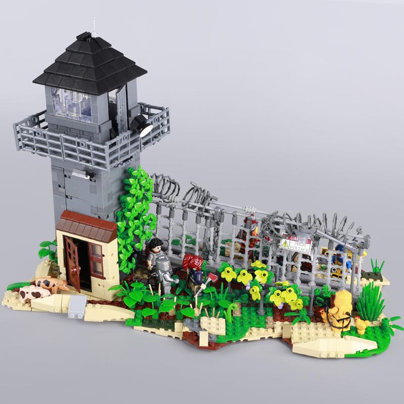 Wucifang Bags Unisex Moc City Zombie Man Zai Ruins Scene Building Blocks Toy Small Particle Assembly Prison Tower Fence Model Kit