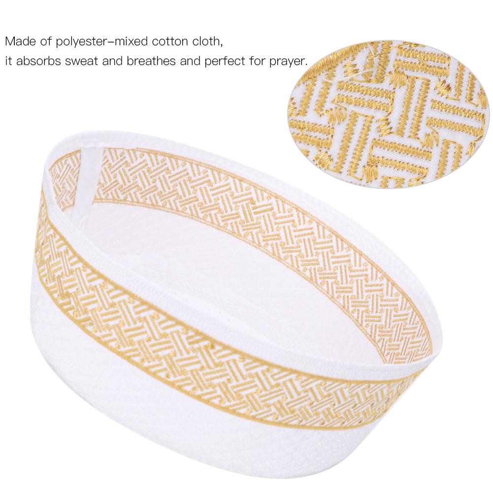 Polyester Mixed Cotton Cloth Muslim Prayer Hat Islam Man Embroidery Hat Male Head Cap