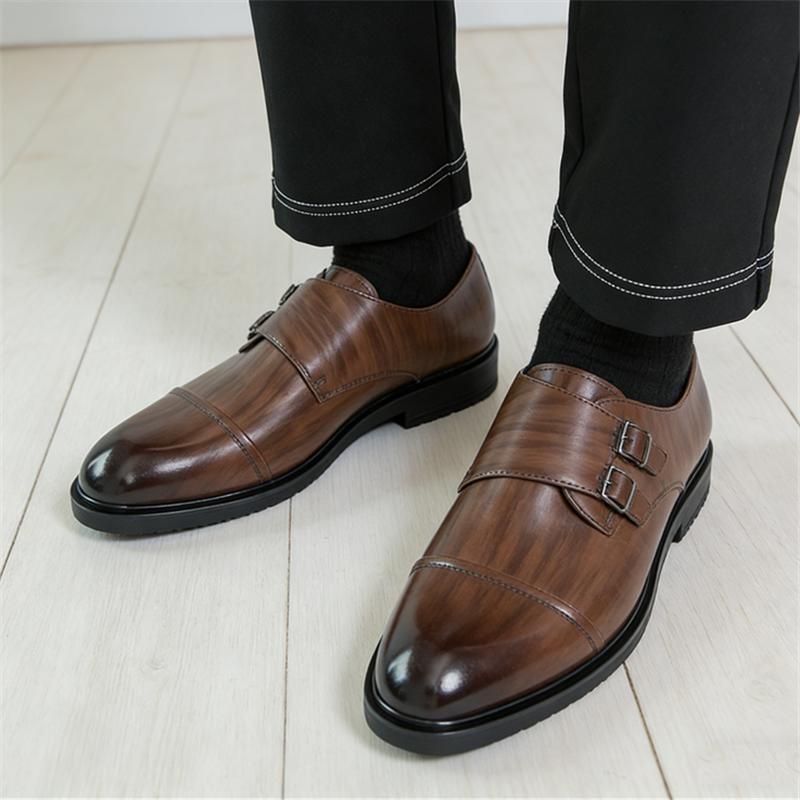 Britain Gentleman Monk Strap Loafers For Men Black Brown Patent Leather Shoes Designer Formal Wedding Dress Homecoming Footwear