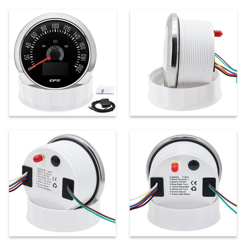 7 Color 85mm GPS Speedometer Gauge with Antenna 200KMH,160MPH Speed Meter COG TRIP ODO Turn Light Car Boat Yacht 12V24V