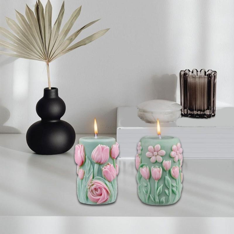 Flower Embossed Cylinder Shape Silicone Molds for Epoxy Resin Making Candle Soap Heat Resistant Floral Silicone Mould