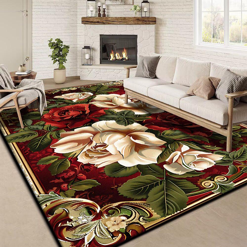 Retro Floral Großer Teppich 200x300 cm Europäischer Luxus Dekorations Teppich für Wohnzimmer Rutschfest Schlafzimmer Ankleidezimmer Waschbare Weiche Matte