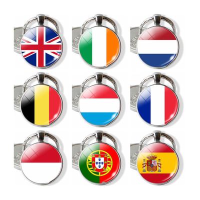 Key Chain Cute Double Side Glass Ball European Country Russia England France Germany Flag Keyring Keyholder Jewelry Gifts for Travel