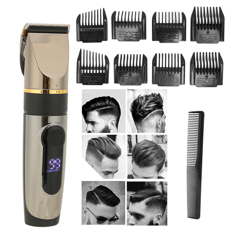 USB Hair Clipper LCD Waterproof 2200mAh Lithium Battery Hair Trimmer with 8pcs Guide Comb