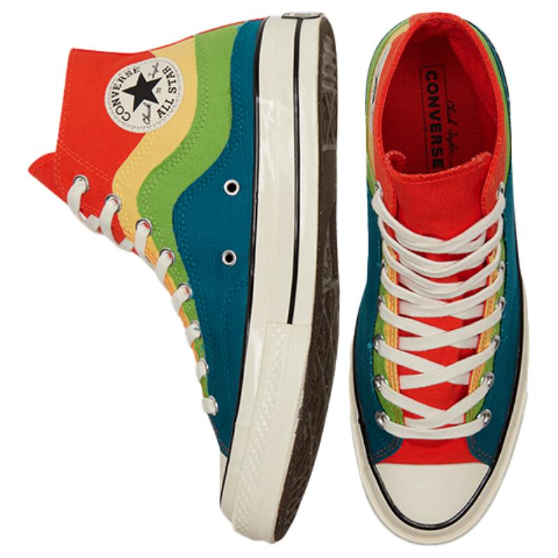 Converse 1970s Chuck Taylor All Star Rainbow Candy Vintage High Top Espadrilles Unisex Red, White and Blue