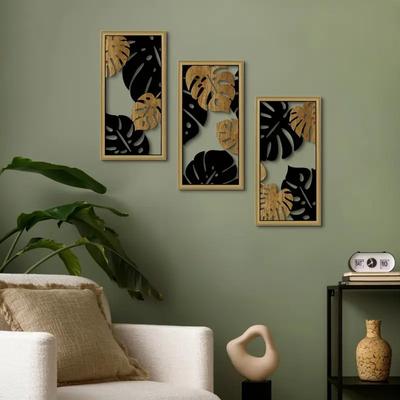 3PC/Set Wall Decor Farmhouse Artwork Boho Contemporary Manufactured Wall Art Hollow Leaves Home Wooden Wall Hanging Living Room