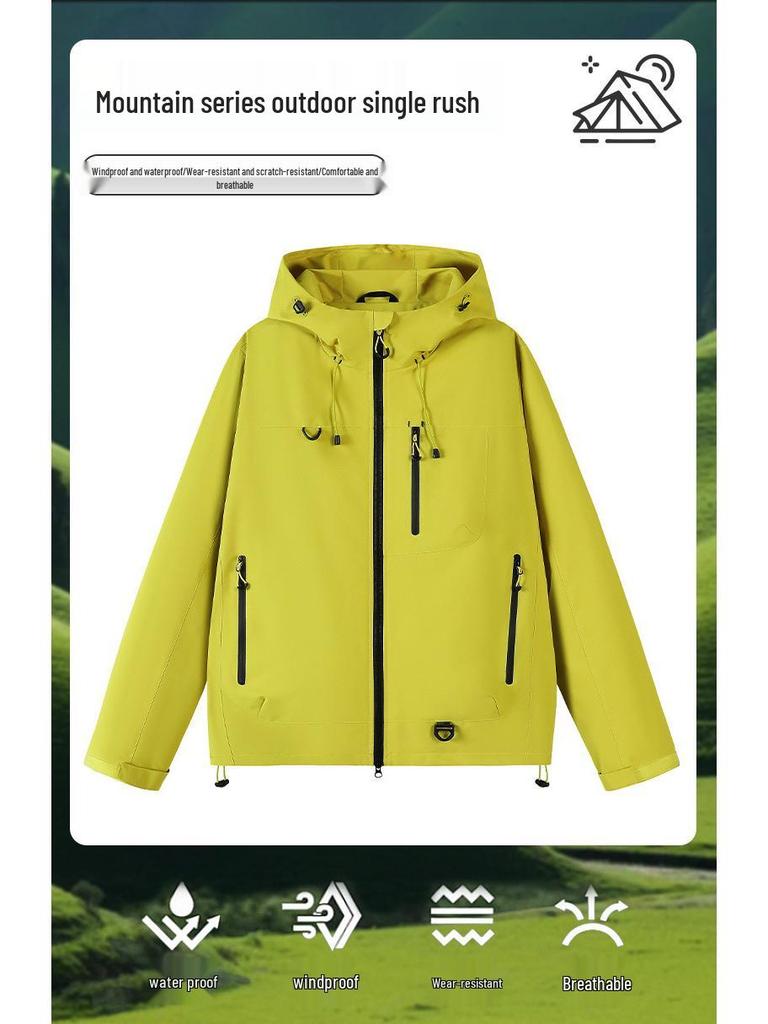 Men's Waterproof Windproof Hooded Jacket for Spring/Autumn Outdoor Travel and Climbing.