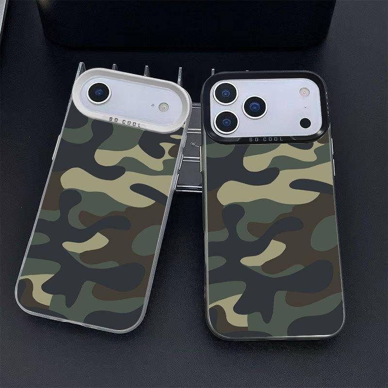 Wojskowy Zielony Kamuflażowy Pokrowiec na Telefon dla iPhone 17, 16 Pro Max, 14 Pro, 13, 15