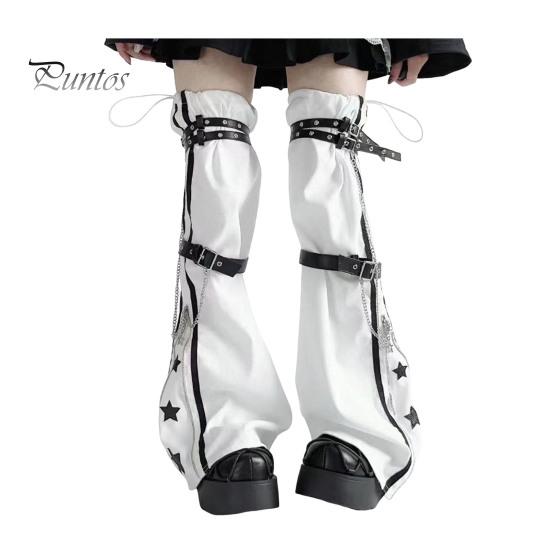 

1 пара гетр для горячих девушек, регулируемый пояс, декор в виде цепочки, носки в стиле хип-хоп, леггинсы со звездным принтом, контрастного цвета, противоскользящие, со шнурком чёрный