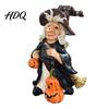 Resin Desktop Decorations Halloween Witch Pumpkin Figurine Vintage Hand-Painted Ornament Spooky Tabletop Artistic Figurines Decor for Desk