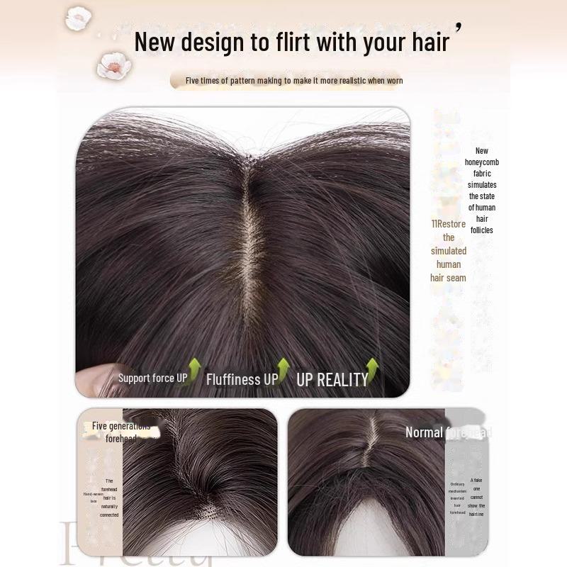 Women's Long Forehead Lace Wig with Natural Bangs - Fashionable Straight Hair, Full Coverage, Middle Parting.