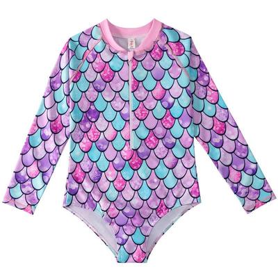 2022 Girls' Long-Sleeve Mermaid One-Piece Swimsuit with Sun Protection - European and American Style