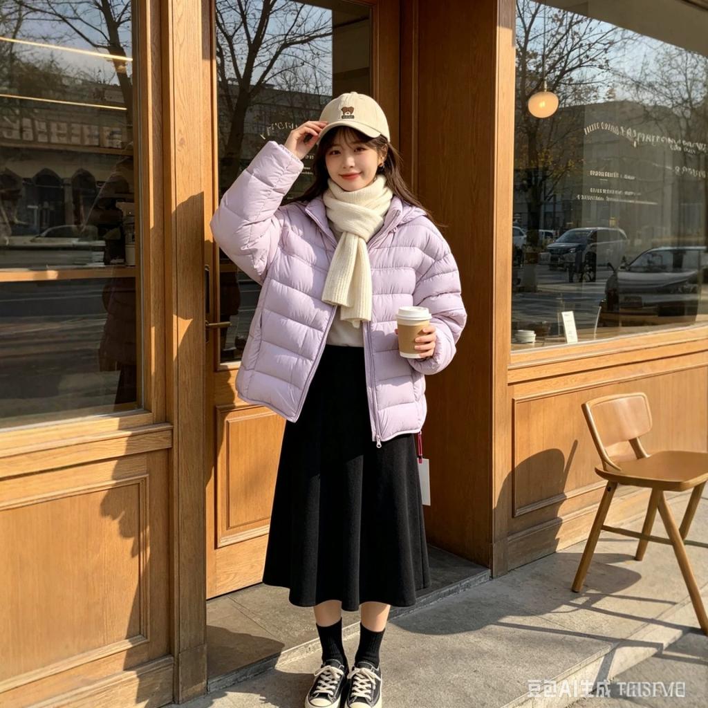 New in autumn and winter, small women's hooded ribs casual versatile puffs short down jackets for women