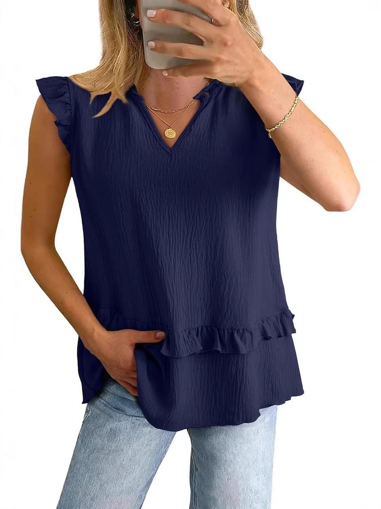 2026 Summer Women's Solid Color Ruffled V-Neck Vest Top