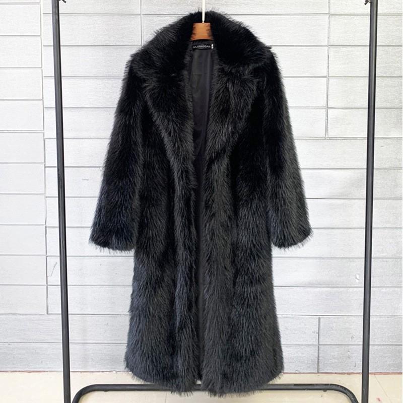 2026 Fall Winter Faux Fur Long Coat Women Blazer Collar Plus Size Thick Warm Outerwear