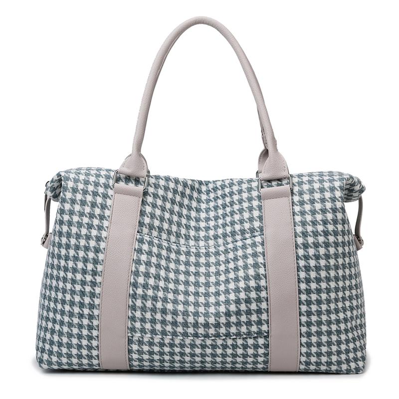 

Большая вместительная сумка для багажа, холщовая спортивная сумка, легкая сумка для хранения в клетку «гусиная лапка» синий