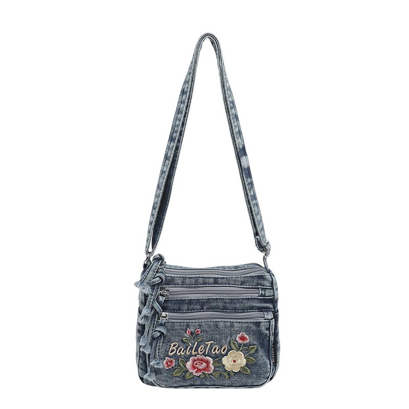 

Lightweight Denim Zipper Crossbody Bag Stitching Line Embroidery Decoration Bag Hot Sale Casual Youth Women s Shoulder Bags темно-синього кольору