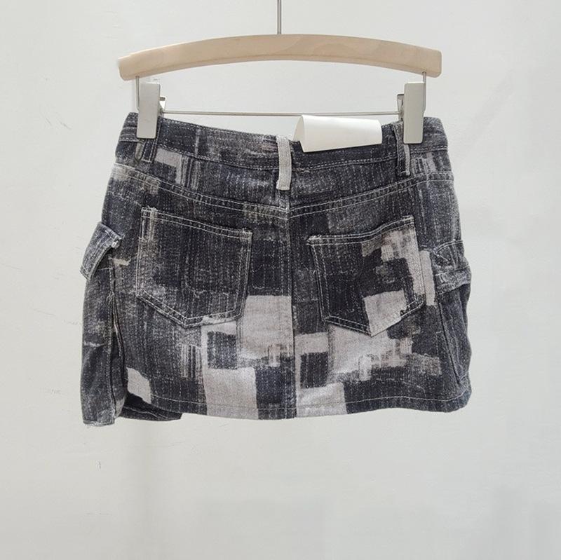 European and American style summer new printing and dyeing multi-pocket design loose and versatile short skirt women's tooling denim skirt