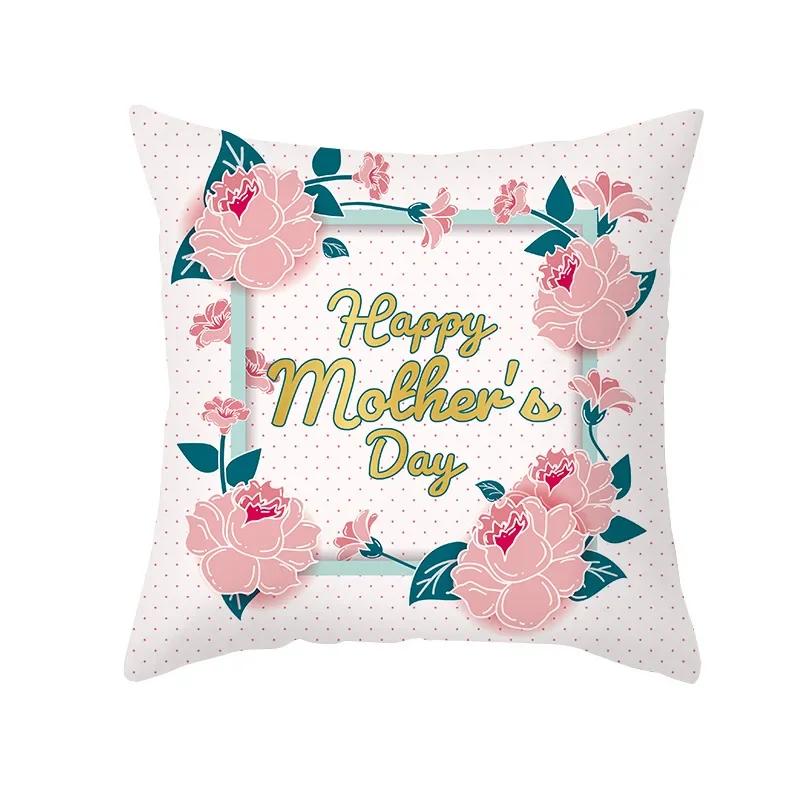 Gift for Mom Happy Mothers' Day Festive Decor Cushion Cover Heart Letters Printed Pillow Cover Seat Car Bedside Decor Pillowcase