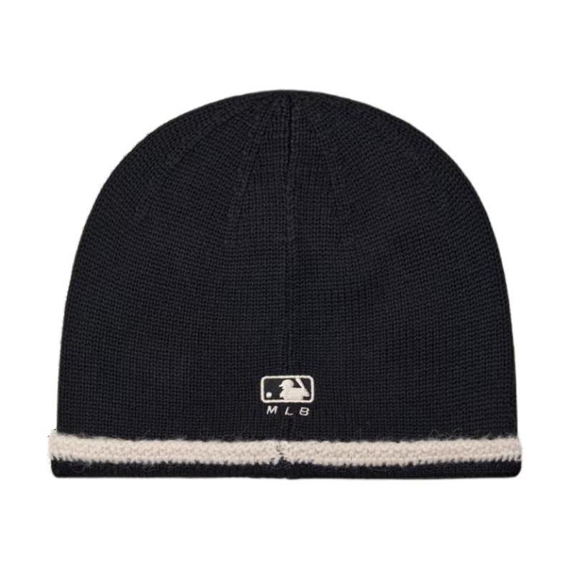 MLB Striped Knit New York Yankees Cotton Polyester Wool Nylon Acrylic Lyocell Beanie Hat Unisex Couple Black 3ABNBM846-50BKS